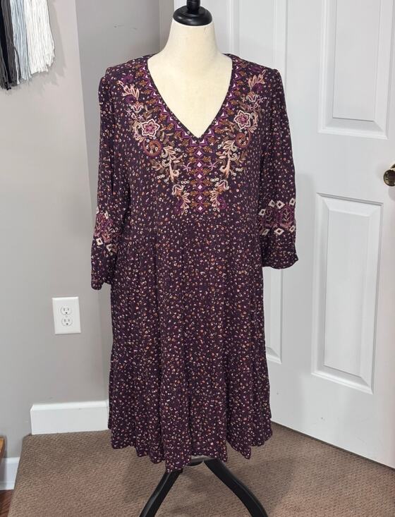 J. Jill Dresses & Skirts - NWT J Jill Sz L Dress Burgundy Floral Boho Cottagecore Coastal Prarie New